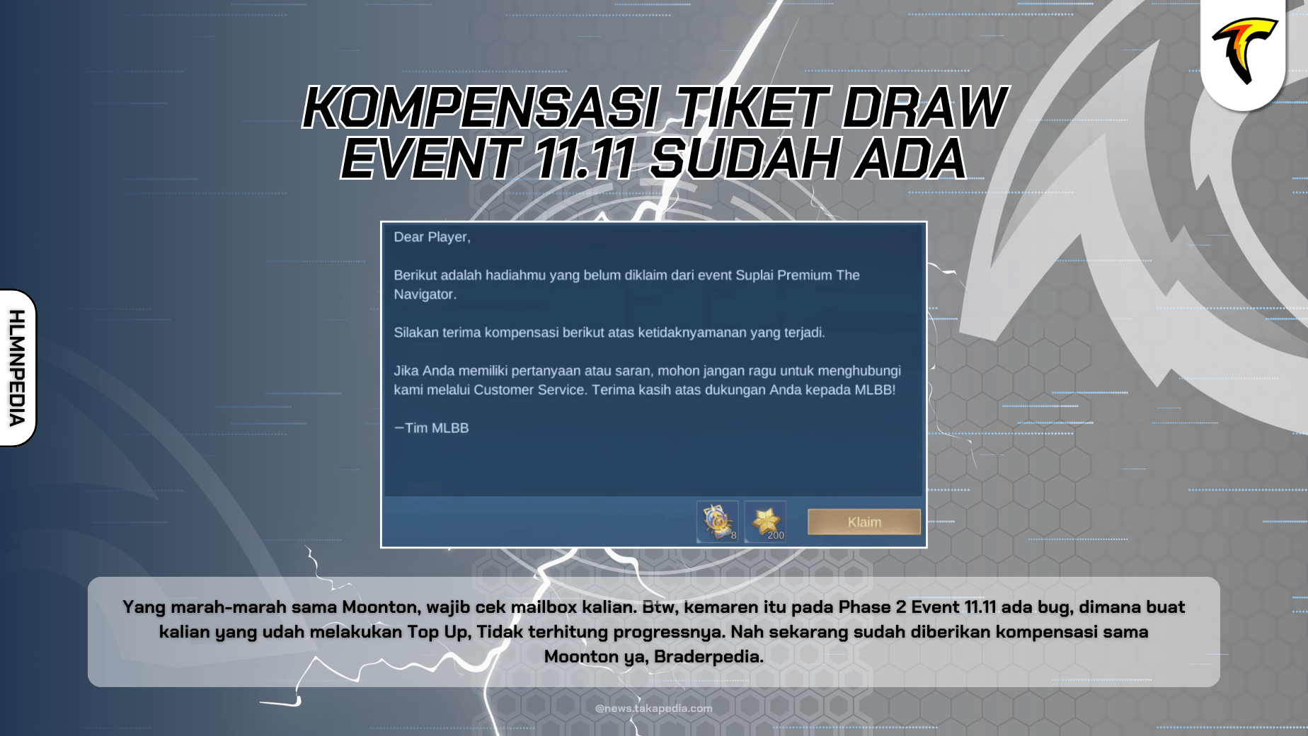 Cek Mailbox Kalian! Kompensasi Bug Event Premium Suplai 11.11 Sudah Dikirim Sama Moonton